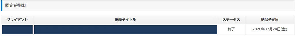 クラウドワークスの契約一覧 2026年7月に受注した広告LPライティング1件 ステータス終了 納品予定日2026年7月24日